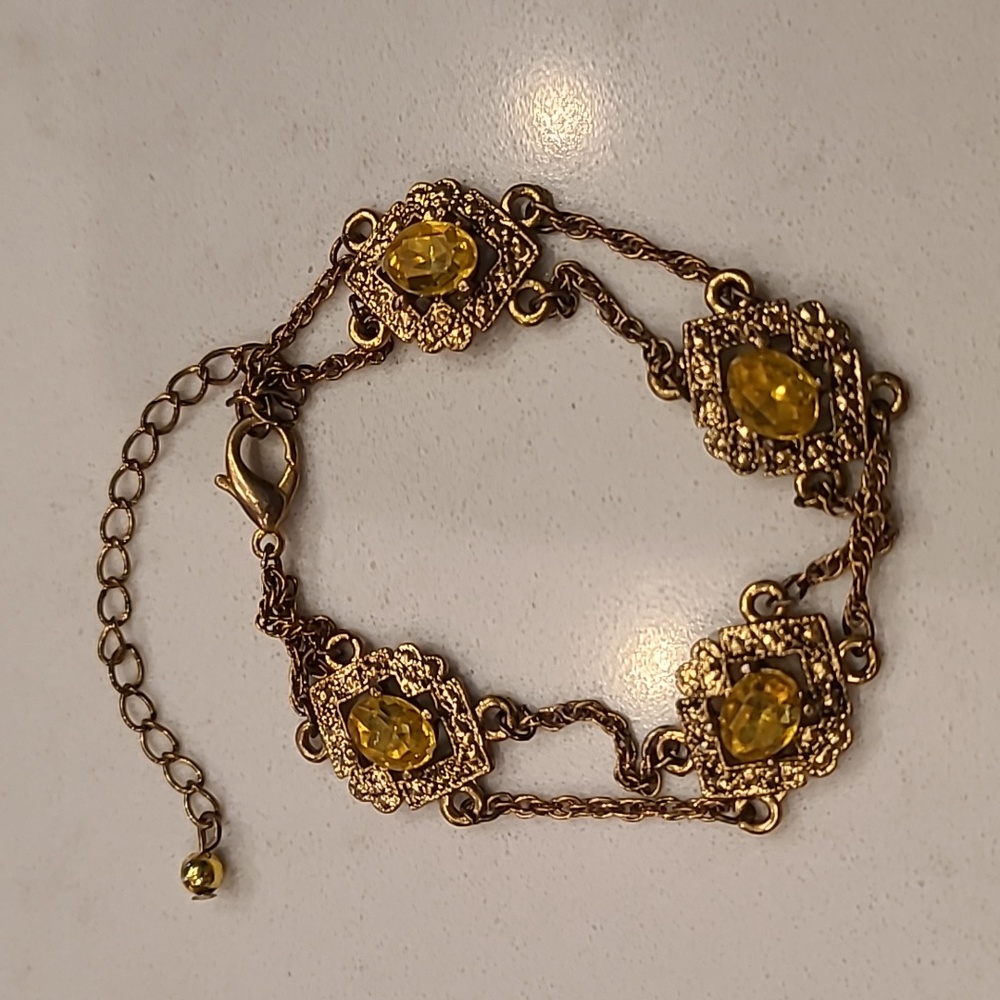Vintage Gold/ Lemon Quartz Colored Stone Bracelet